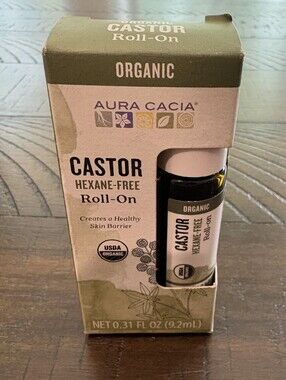 NEW Aura Cacia Organic Castor Roll-On Hexane-Free USDA Organic 0.31 oz